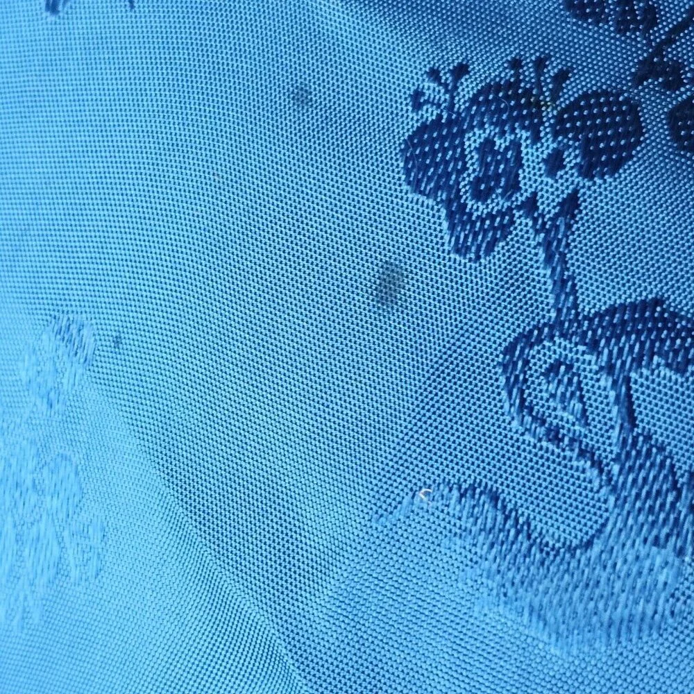Vintage Chinese Kimono Robe‎ M Satin Blue Embroidered Flowers Bird Bed Jacket
